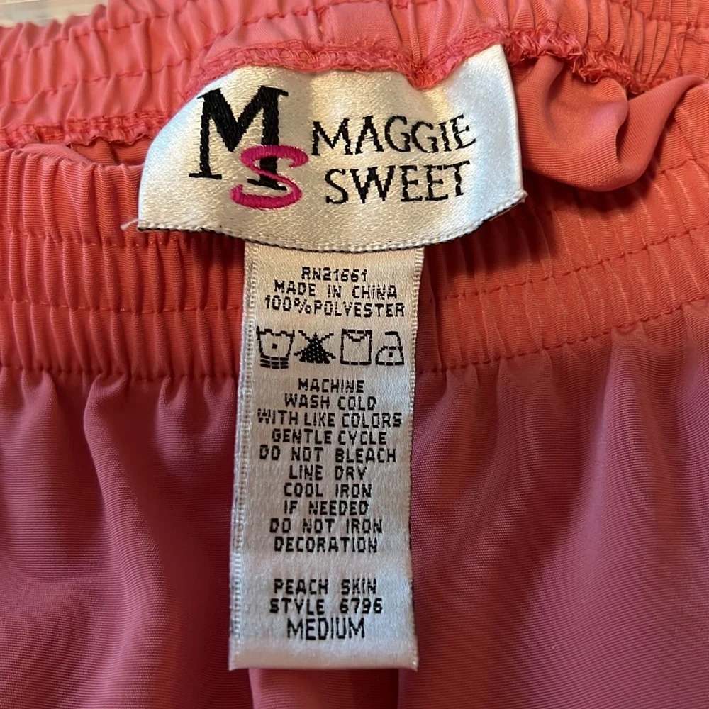 Maggie Sweet 3 Piece Coral Vintage Pantsuit Tunic Top with Jacket Size Medium